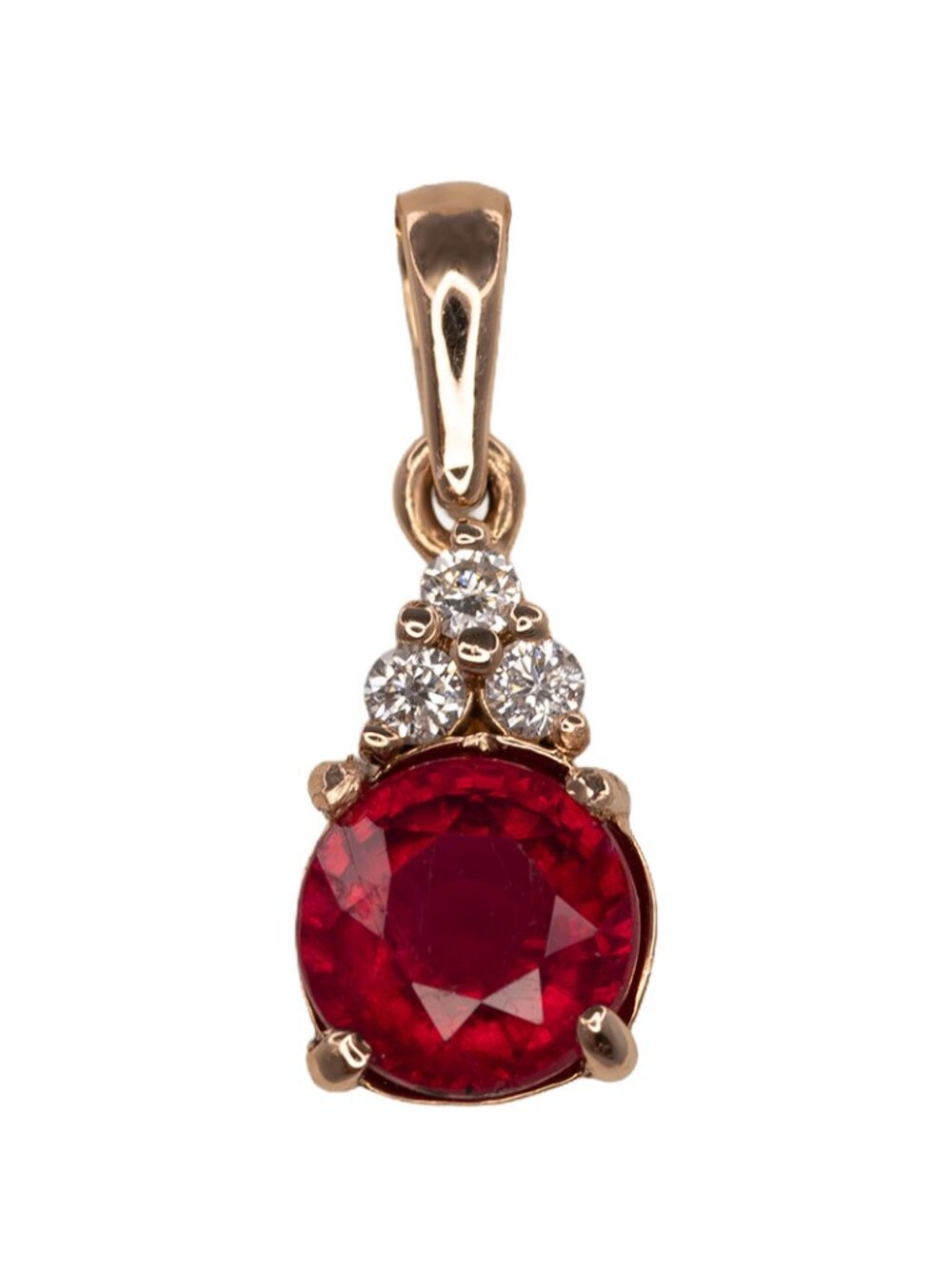 Elegant 0.78ct Madagascar Ruby & Diamond Trio Pendant in Solid 14K Rose Gold